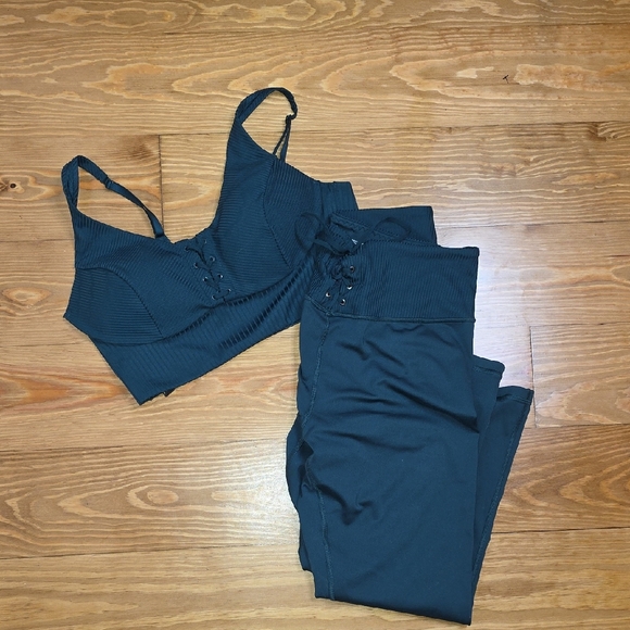 Victoria's Secret Other - Green Victoria Secret Lace-Up Crop Top and Leggings Set NWOT